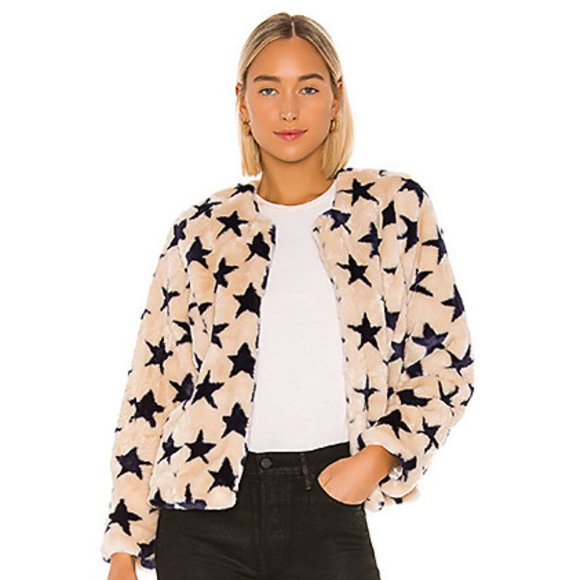Chaser Jackets & Blazers - NWT Chaser Faux-Fur Collarless Jacket Star Print